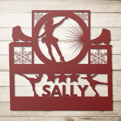 Personalized and Custom Designed Female Ice Skater Die-Cut Metal Sign/Wall Decor