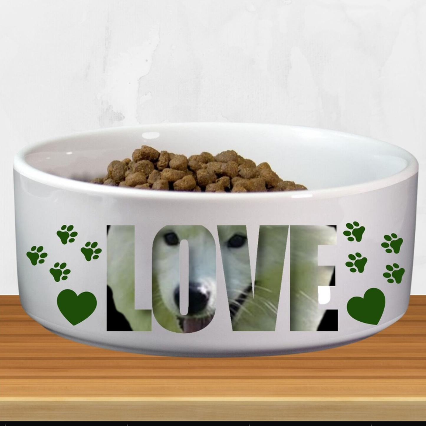 Your Dog Photo In "Love"  Large Dog Bowl