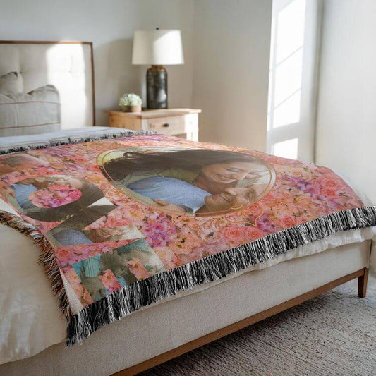 Personalized Photo "Love" Woven Blanket - Great Wedding Gifts