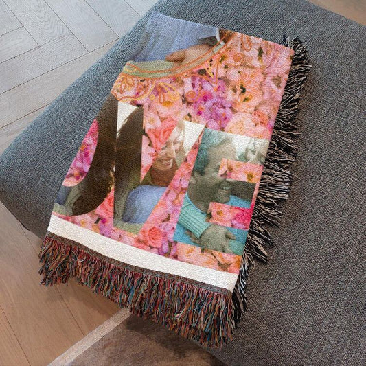 Personalized Photo "Love" Woven Blanket - Great Wedding Gifts