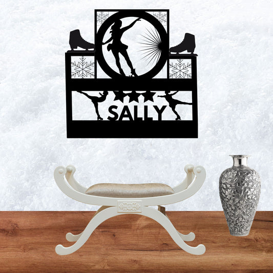 Personalized and Custom Designed Female Ice Skater Die-Cut Metal Sign/Wall Decor