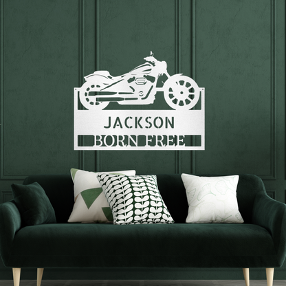 Personalized "Born Free" Customized Laser-Cut Steel Motorcycle Sign