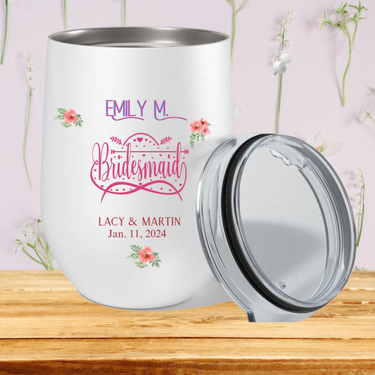 Personalized Bridesmaid Stemless Wine Tumbler