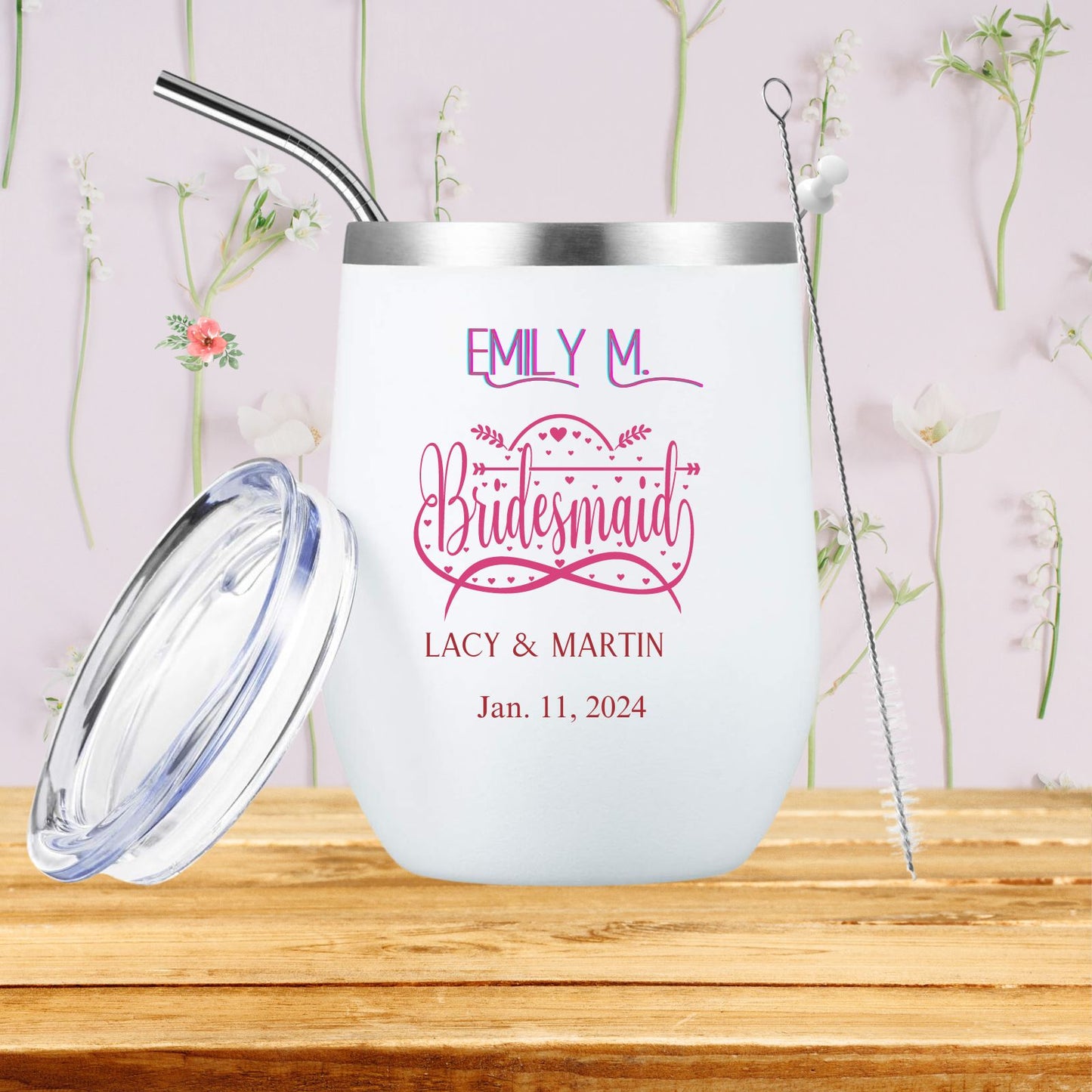 Personalized Bridesmaid Stemless Wine Tumbler