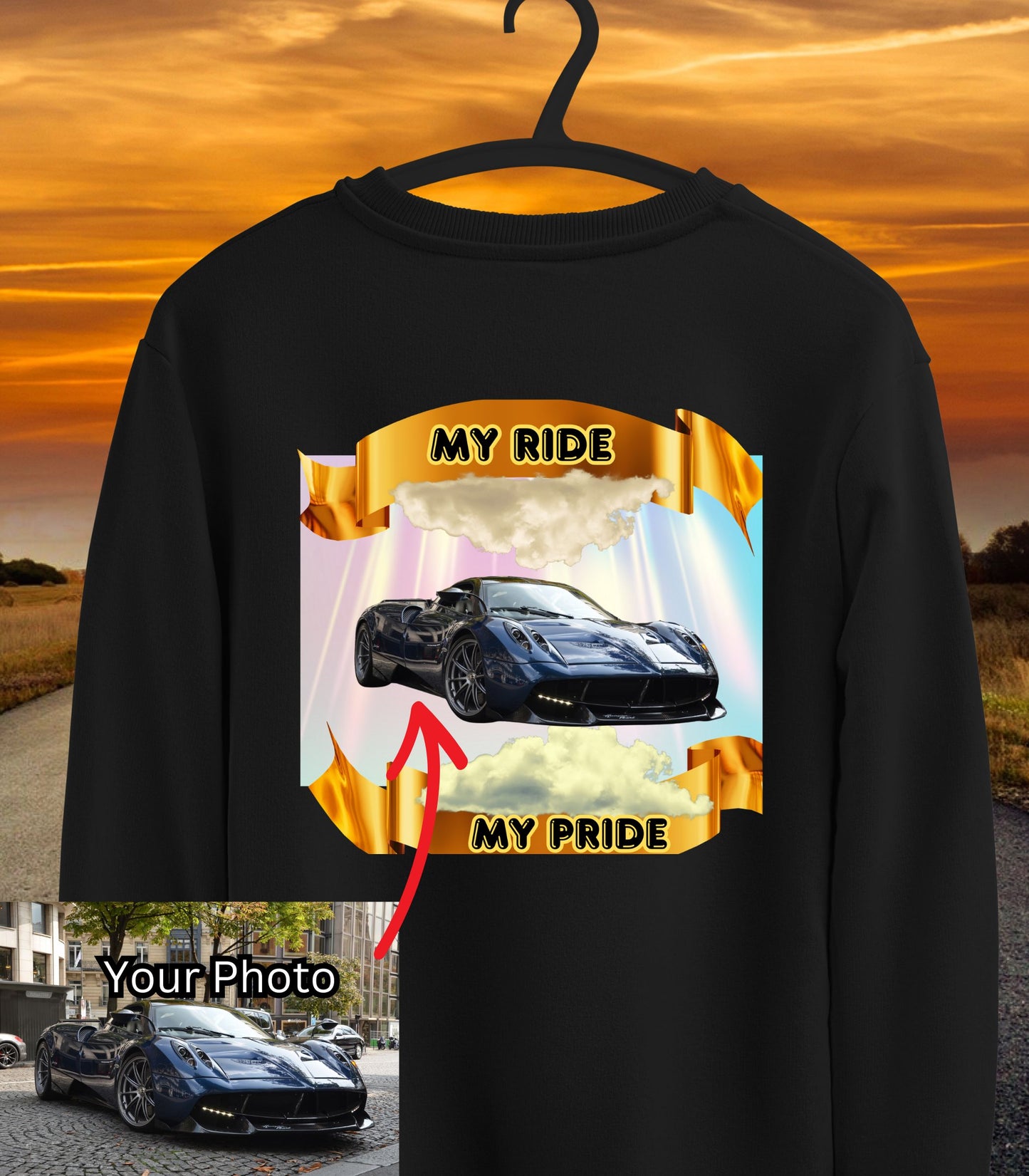 Personalized Photo "My Ride, My Pride" Car Owner  Gilden 18000 Unisex Crewneck Sweatshirt
