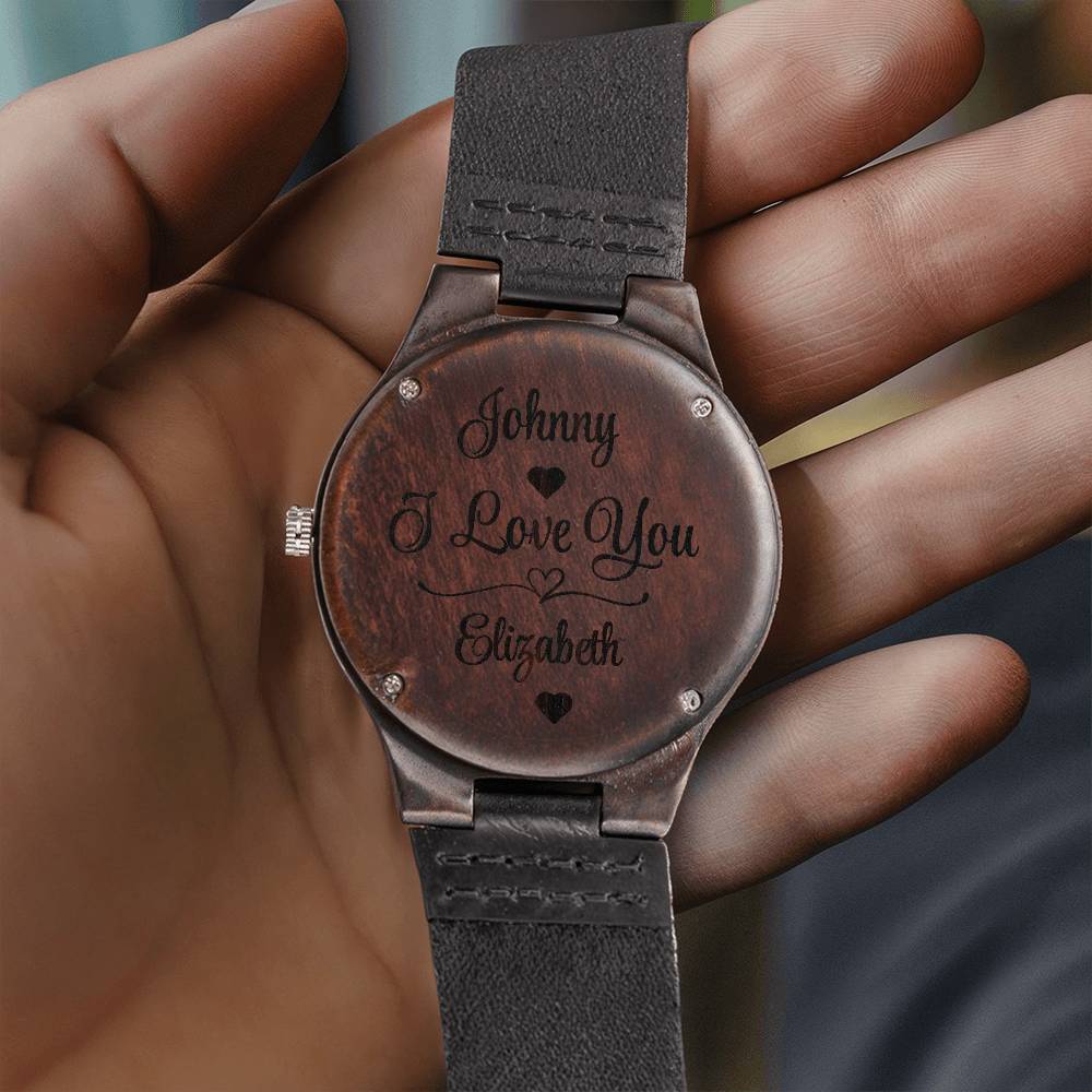 Personalized Wood-Grain "I Love You" Watch