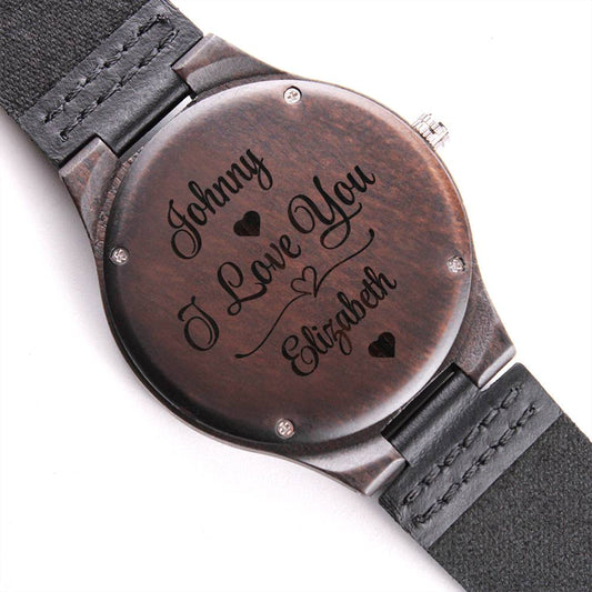 Personalized Wood-Grain "I Love You" Watch