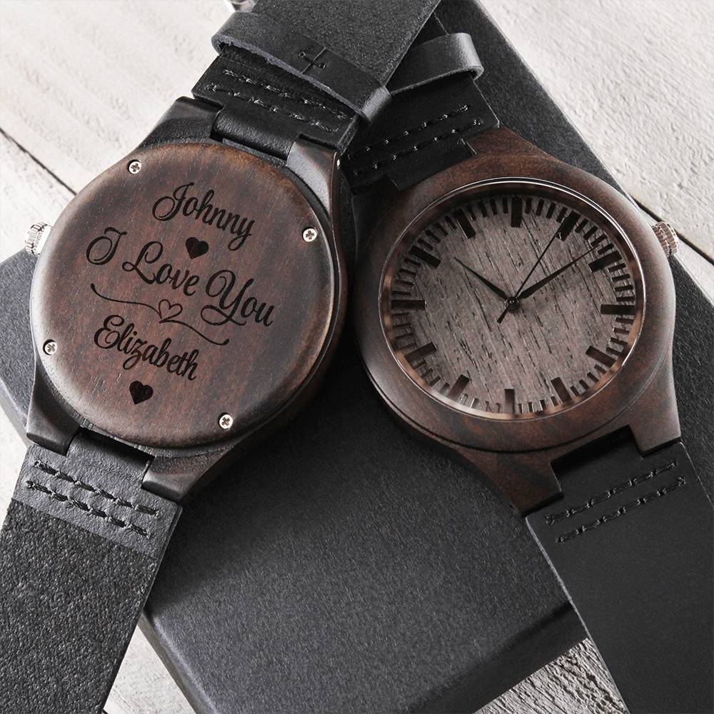 Personalized Wood-Grain "I Love You" Watch