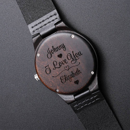 Personalized Wood-Grain "I Love You" Watch