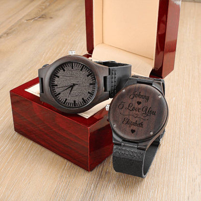 Personalized Wood-Grain "I Love You" Watch