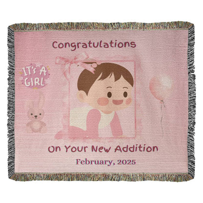 Congratulations on Your New Edition (Girl )Heirloom Woven Blanket