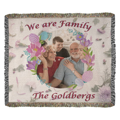 Personalized Photo "We Are Family" Heirloom Woven  Blanket