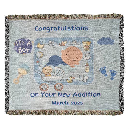 "Congratulations on Your New Edition"Boy Heirloom Woven Blanket