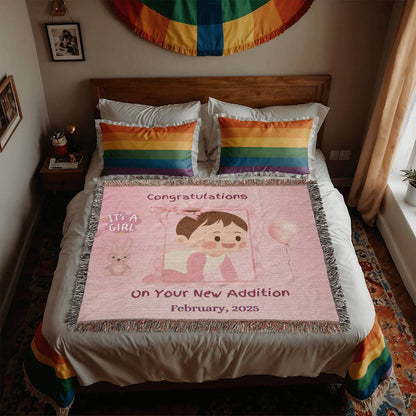 Congratulations on Your New Edition (Girl )Heirloom Woven Blanket