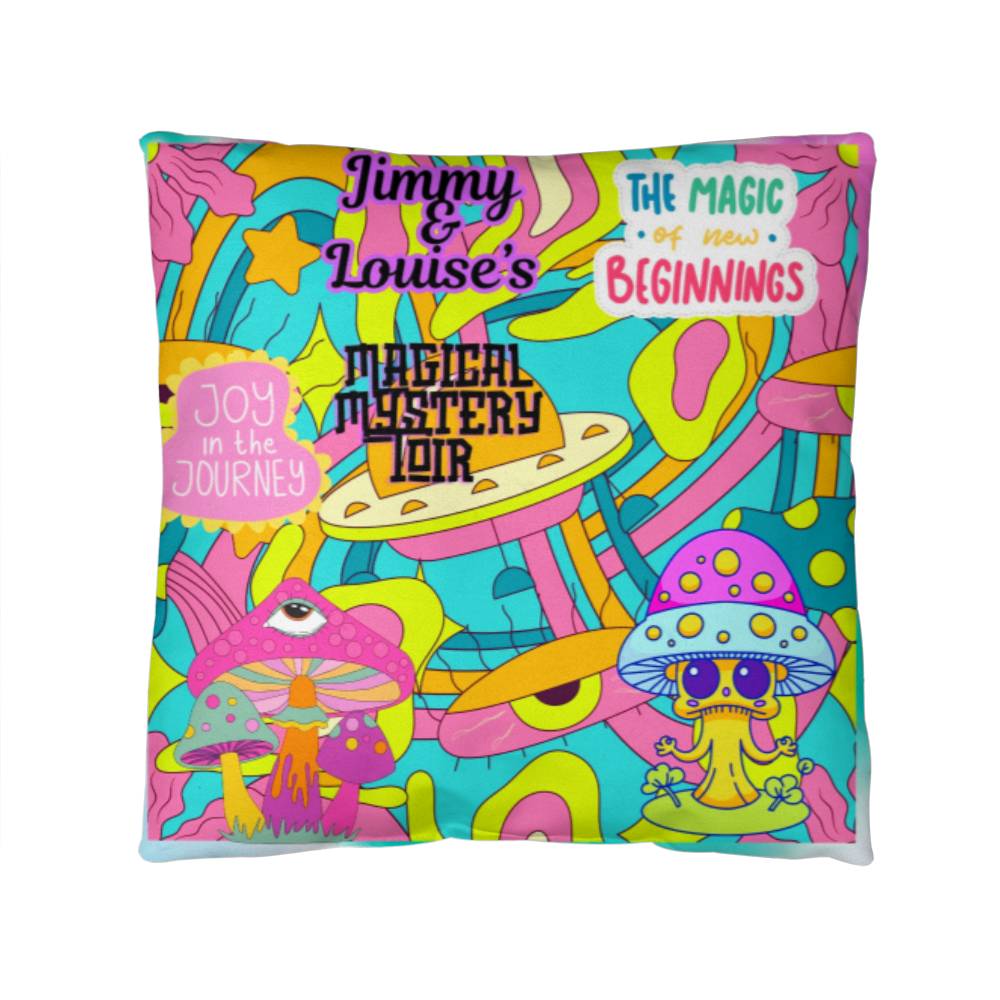 Personalized Psychedelic "Magical Mystery Tour" Pillow for Couples