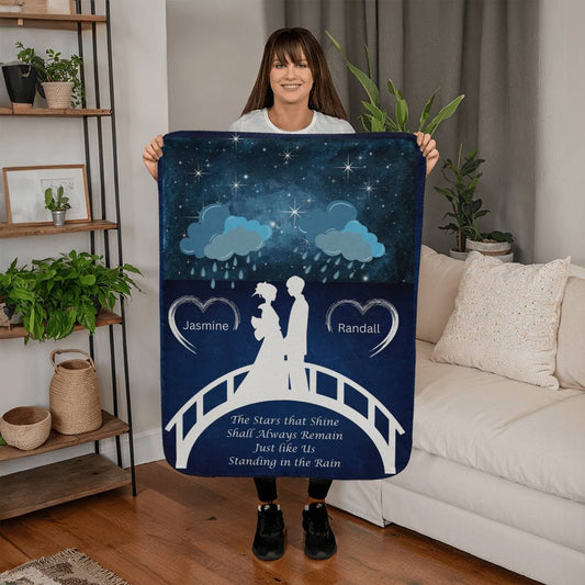 Personalized  Sherpa Fleece Blanket Depicting Love and Togetherness.