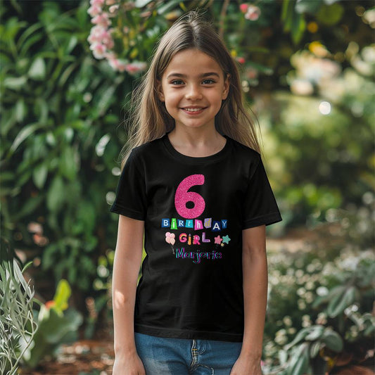 Personalized Birthday Girl -Glitter Custom Age Youth T-Shirt