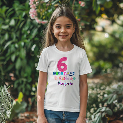 Personalized Birthday Girl -Glitter Custom Age Youth T-Shirt