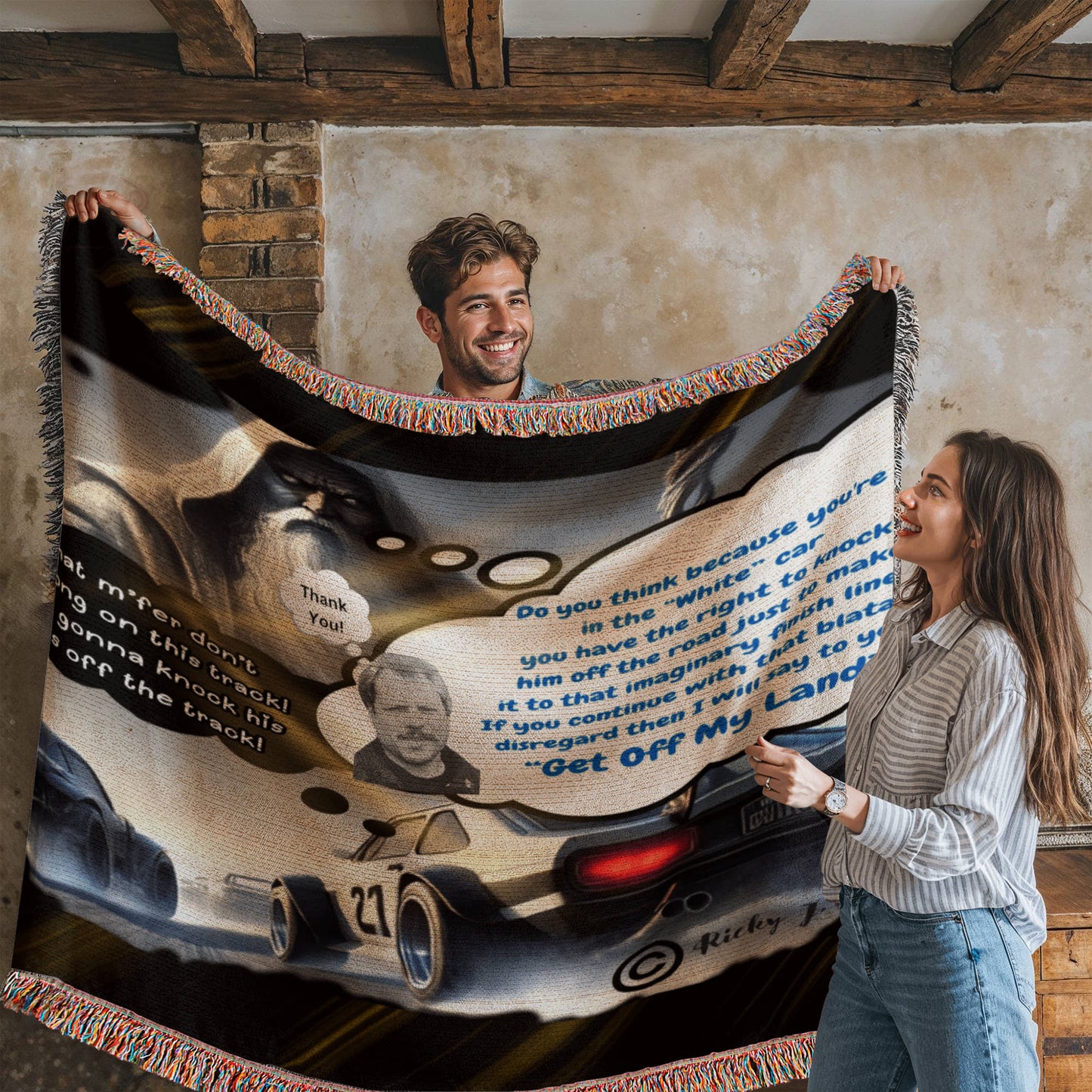 RJF's Inspirational Get Off My Land Anti-Racist Message From Above Heirloom Woven Blanket