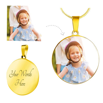 Personalized Circle  Photo Pendant Necklace with Engraving