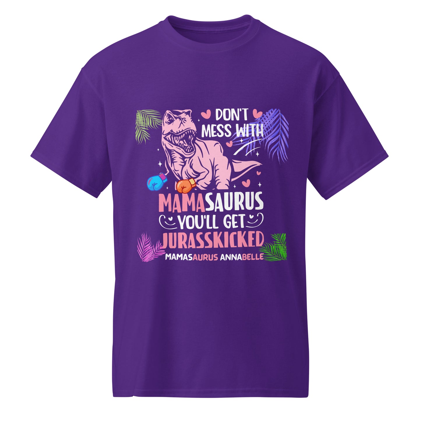 Personalized Humorous "Don't Mess With MamaSaurus" DryBlend® T-Shirt