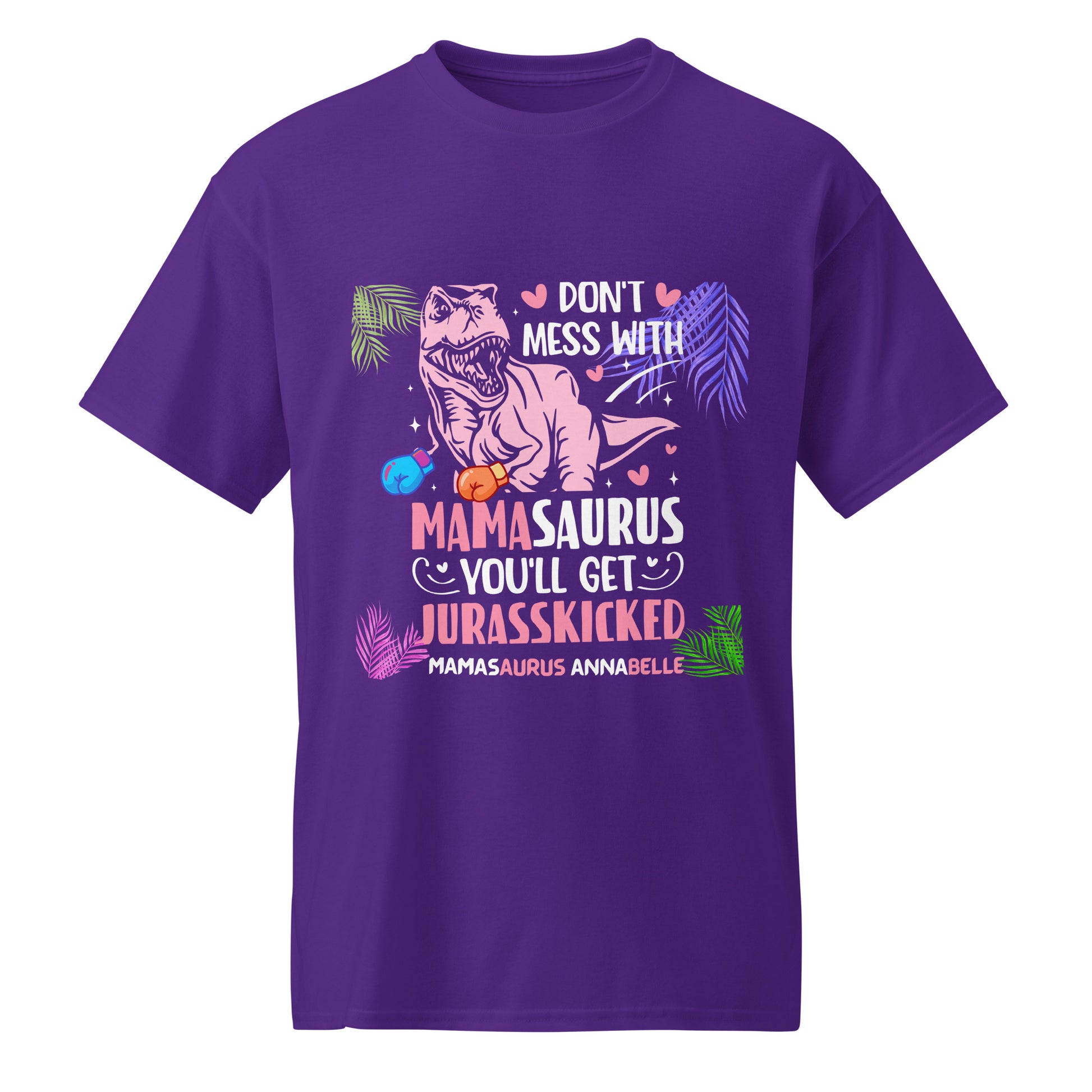 Personalized Humorous "Don't Mess With MamaSaurus" DryBlend® T-Shirt